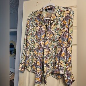 Zara White Cream Tie Front Blouse